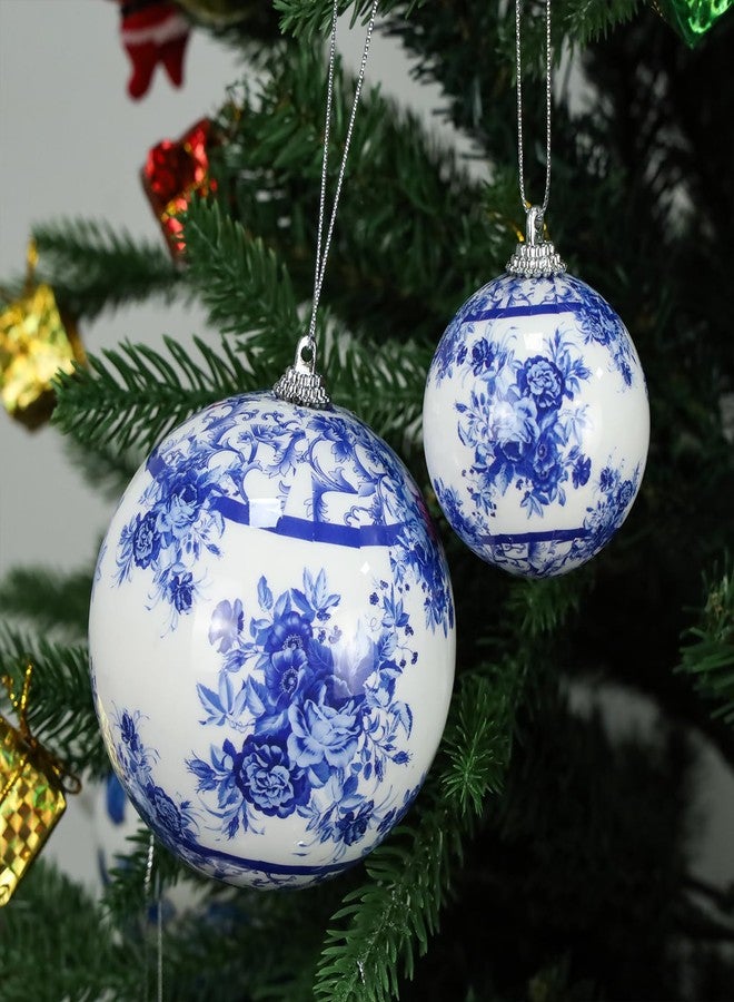 Quancru 10 Pcs White Blue Christmas Chinoiserie Ornaments Ball Christmas Porcelain Plastics Balls Hanging Decoration for Home Tree Xmas Party Birthday Wedding (Elegant Style) - Image 3